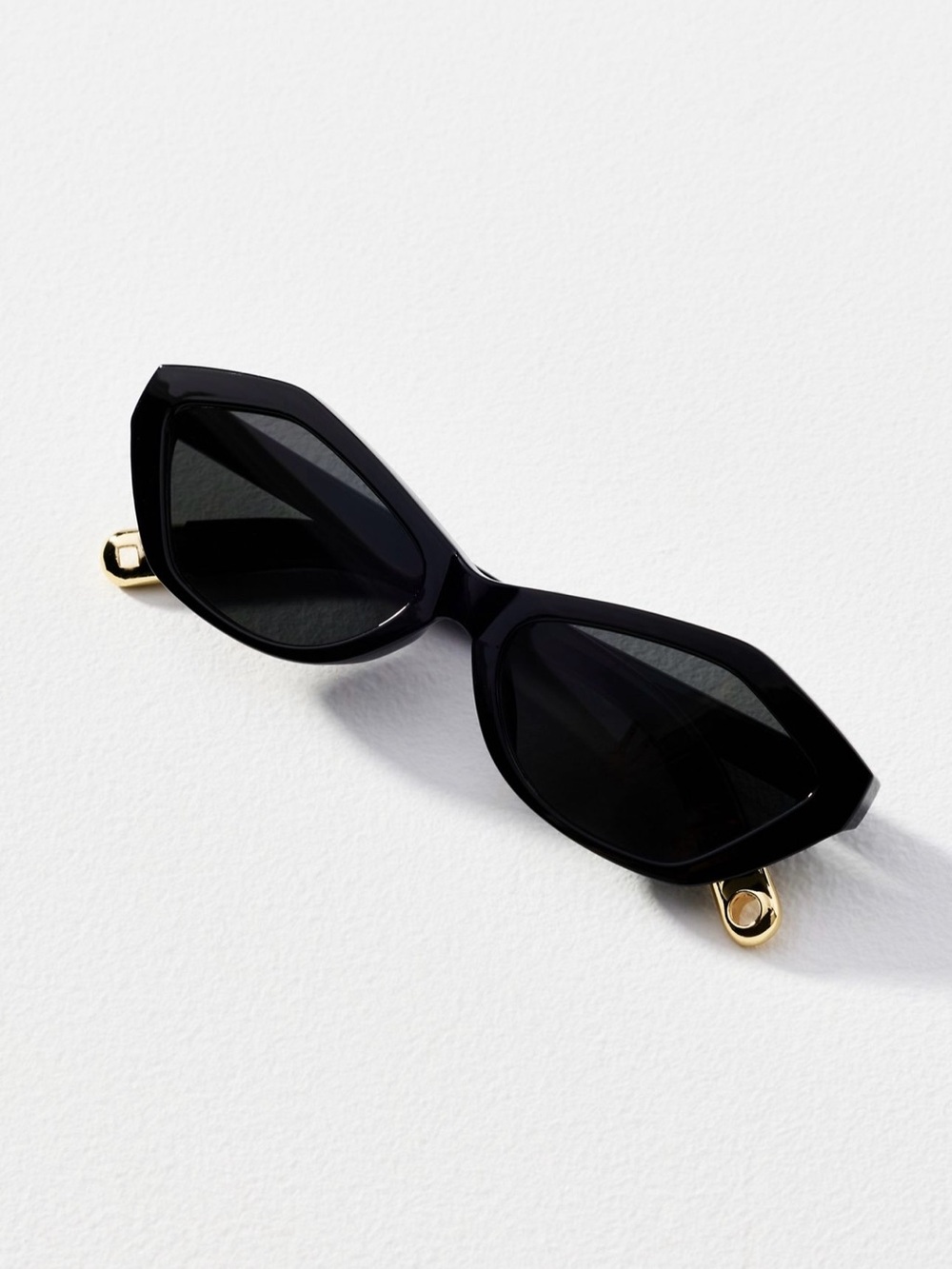 Anthropologie I-See Geometric Black Cat-Eye Sunglasses with Gold Accents